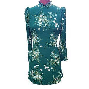 Reformation Lewis Dress Green Floral High Neck Long Sleeve Mini Sheath 6